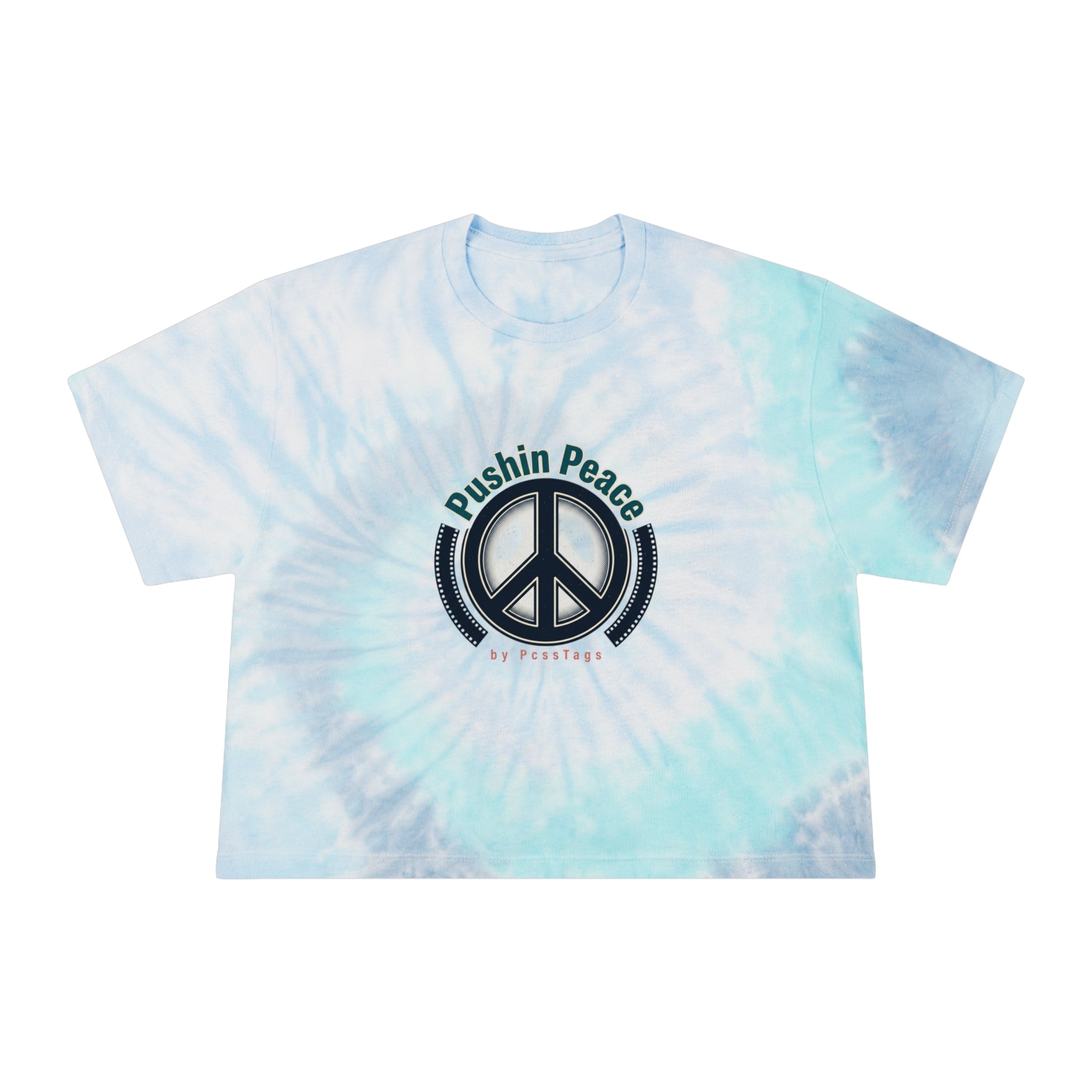 Tie-Dye Crop Tee — "Pushin Peace" Peace Sign Graphic, "Certified Masterpeace" Back