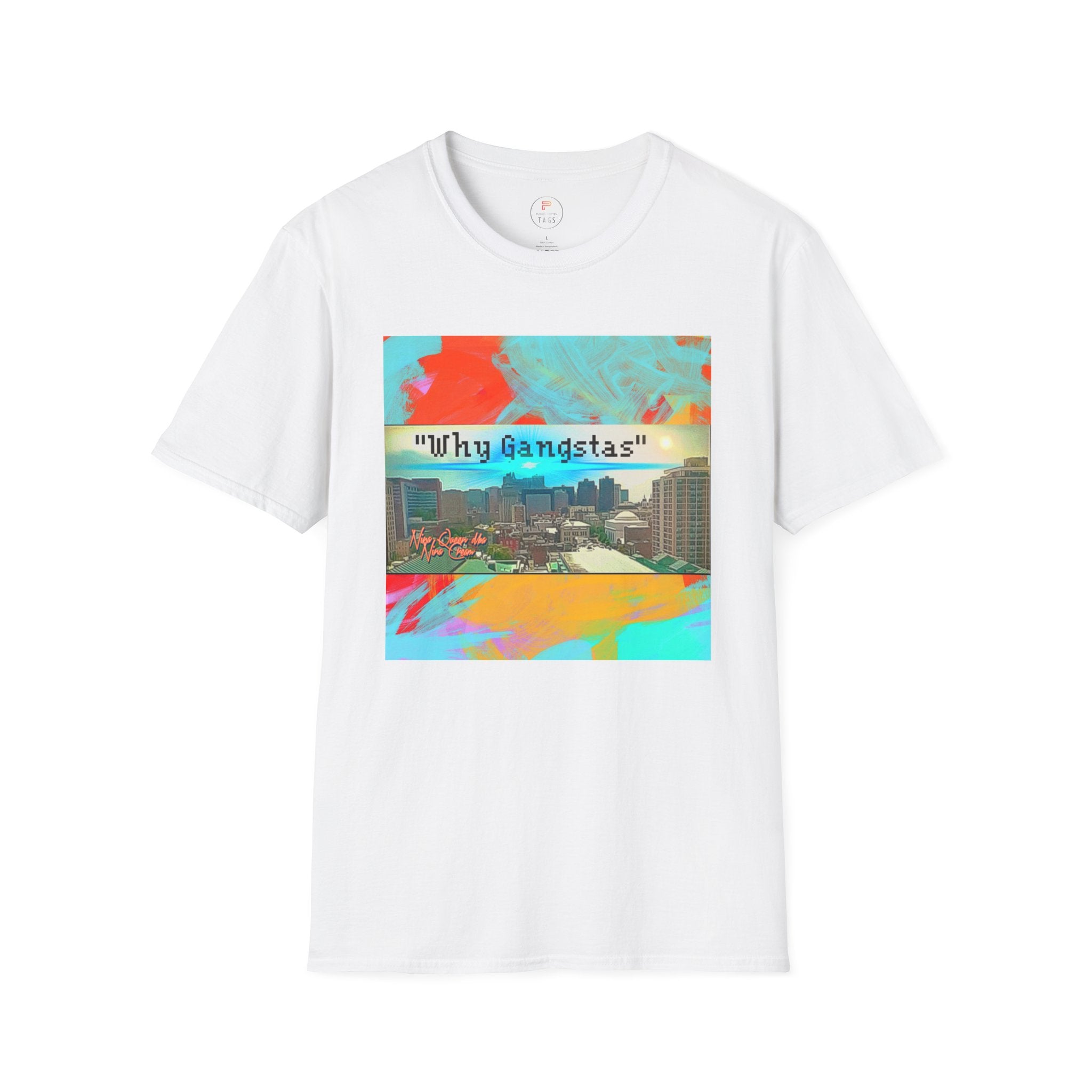 "Why Gangstas" Cityscape T-Shirt — Retro Colorful Streetwear Tee