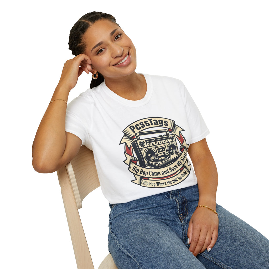 Retro Boombox T-Shirt — "PcssTags" Vintage Hip-Hop Graphic Tee