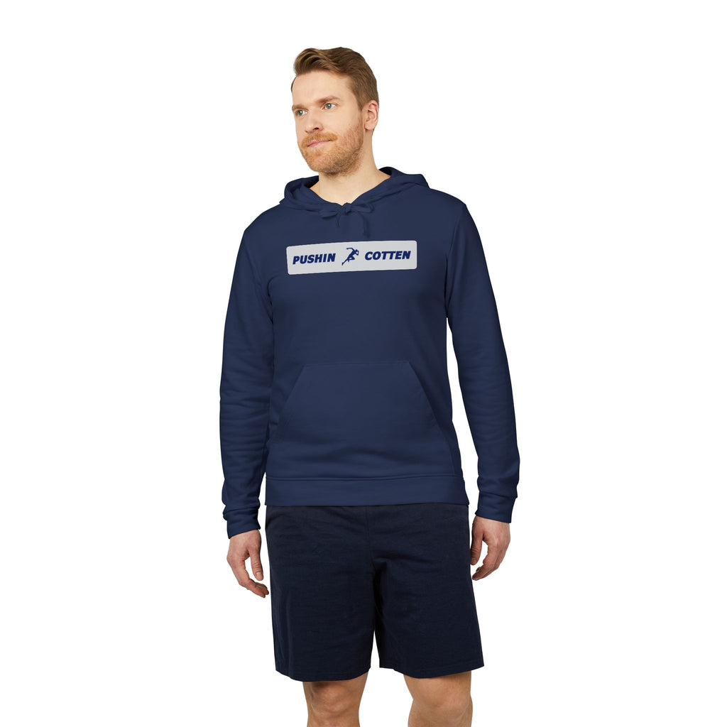 Fleece Hoodie - Pushin Cotten Tags Sports Runnin Man Logo, adidas Arm Logo