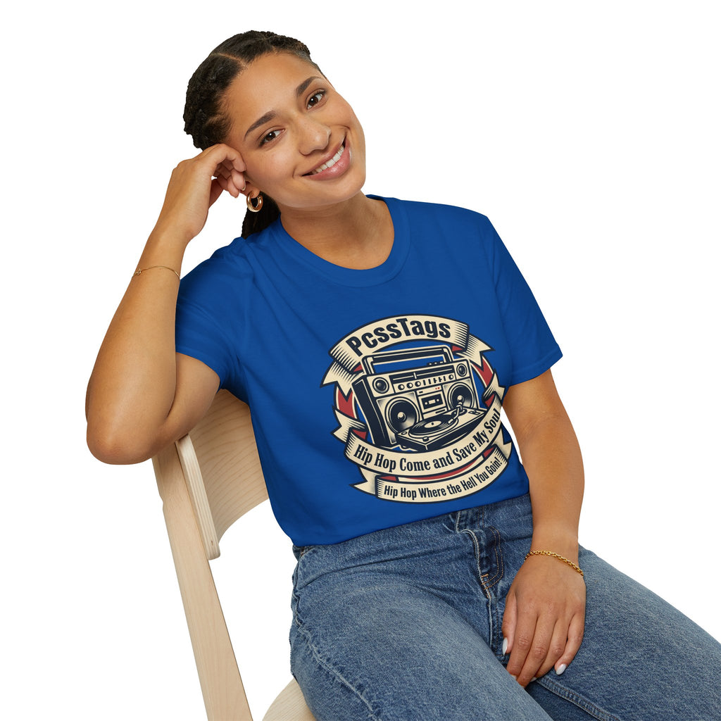 Retro Boombox T-Shirt — "PcssTags" Vintage Hip-Hop Graphic Tee