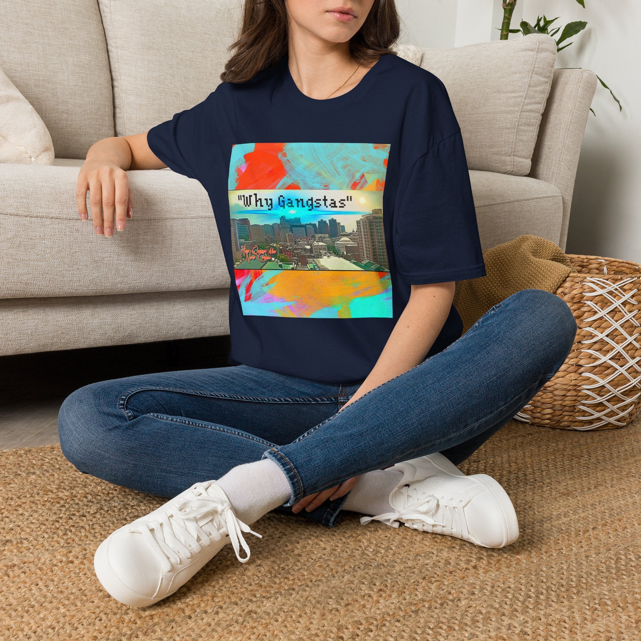 "Why Gangstas" Cityscape T-Shirt — Retro Colorful Streetwear Tee