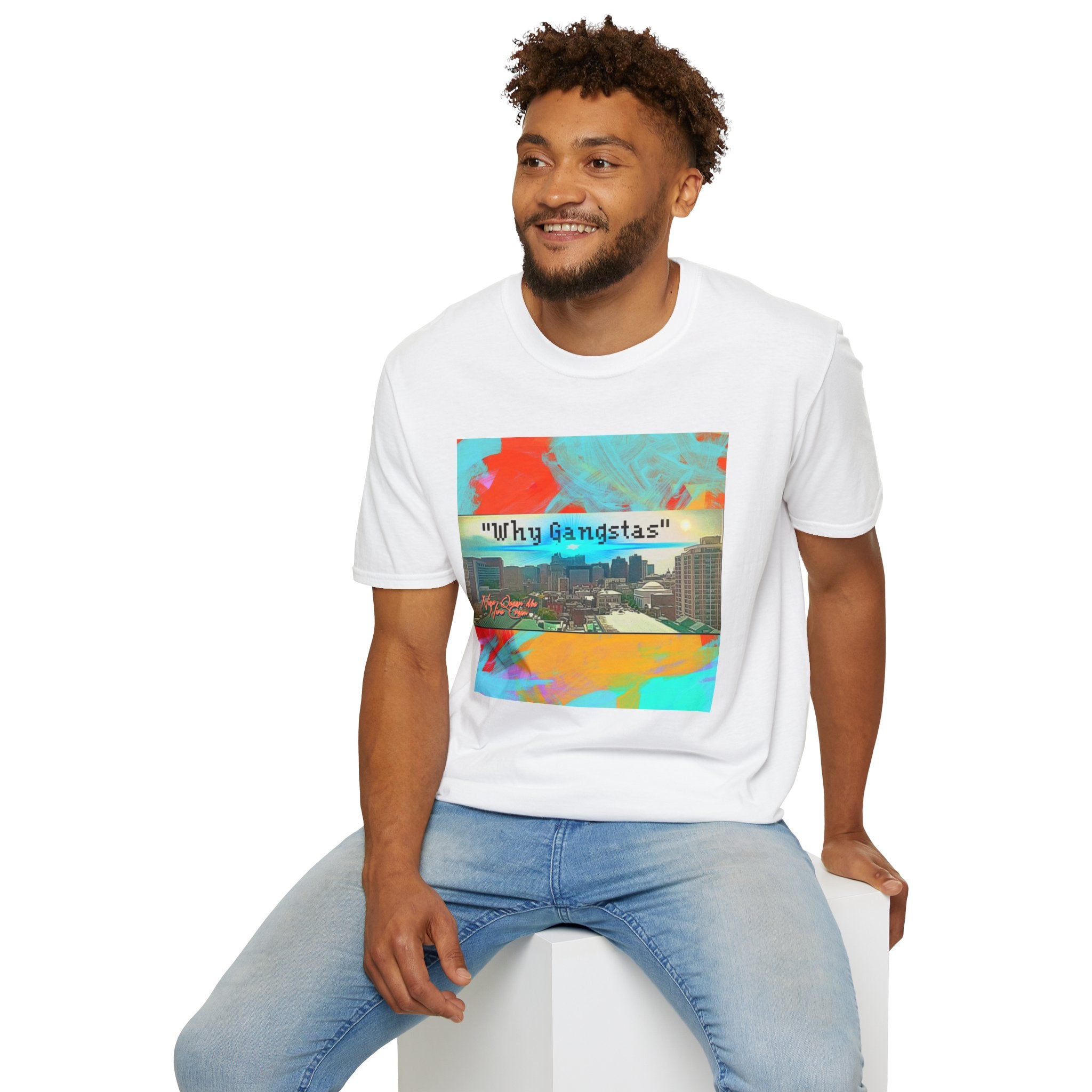 "Why Gangstas" Cityscape T-Shirt — Retro Colorful Streetwear Tee