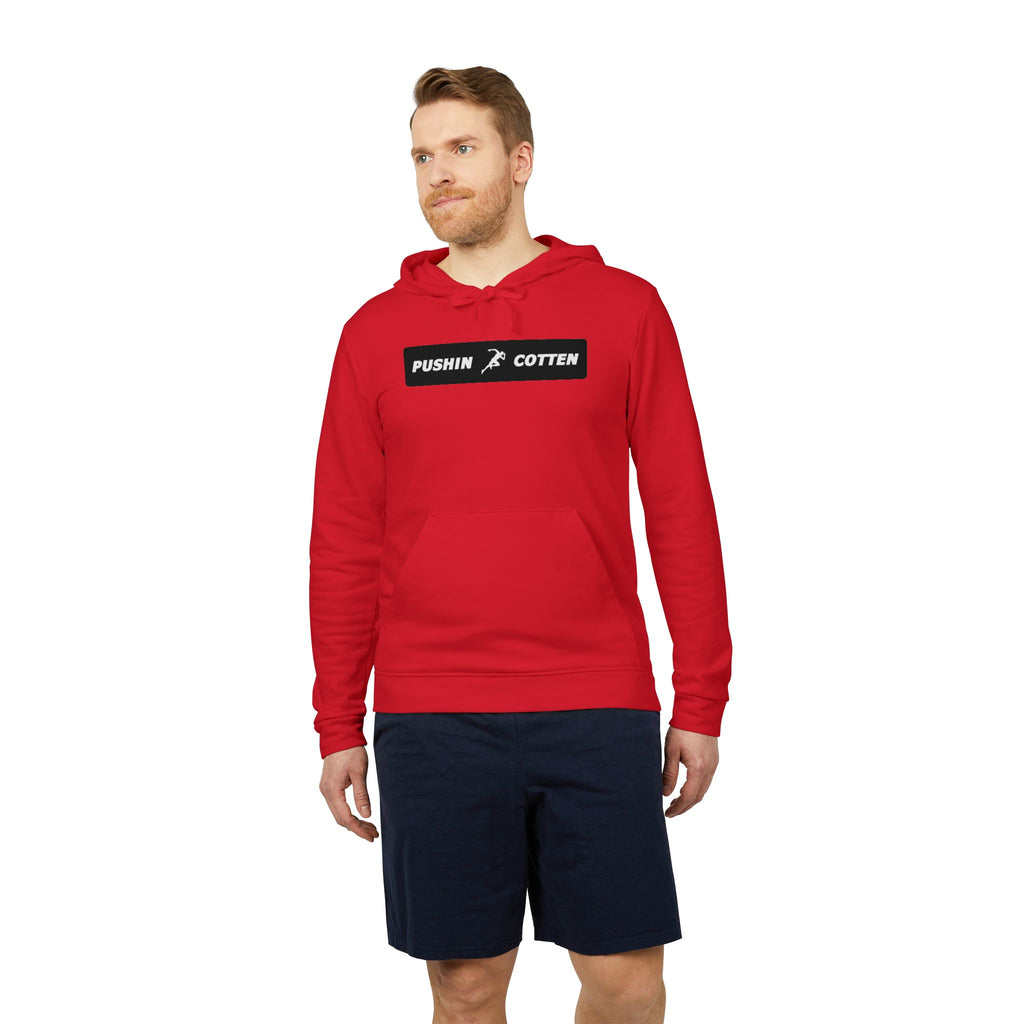 Fleece Hoodie - Pushin Cotten Tags Sports Runnin Man Logo, adidas Arm Logo