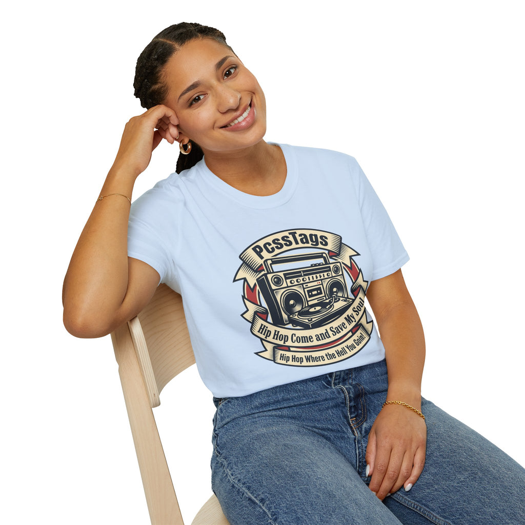 Retro Boombox T-Shirt — "PcssTags" Vintage Hip-Hop Graphic Tee