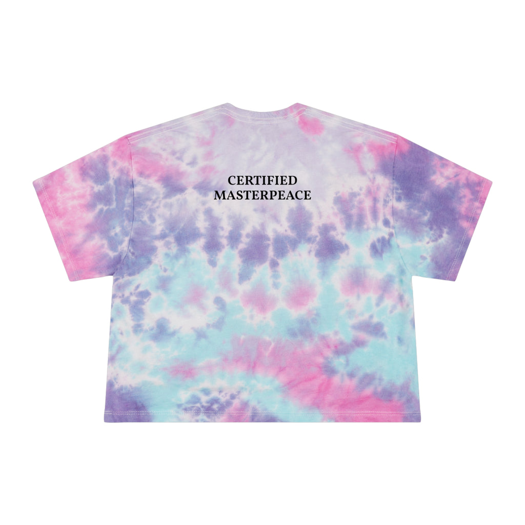 Tie-Dye Crop Tee — "Pushin Peace" Peace Sign Graphic, "Certified Masterpeace" Back