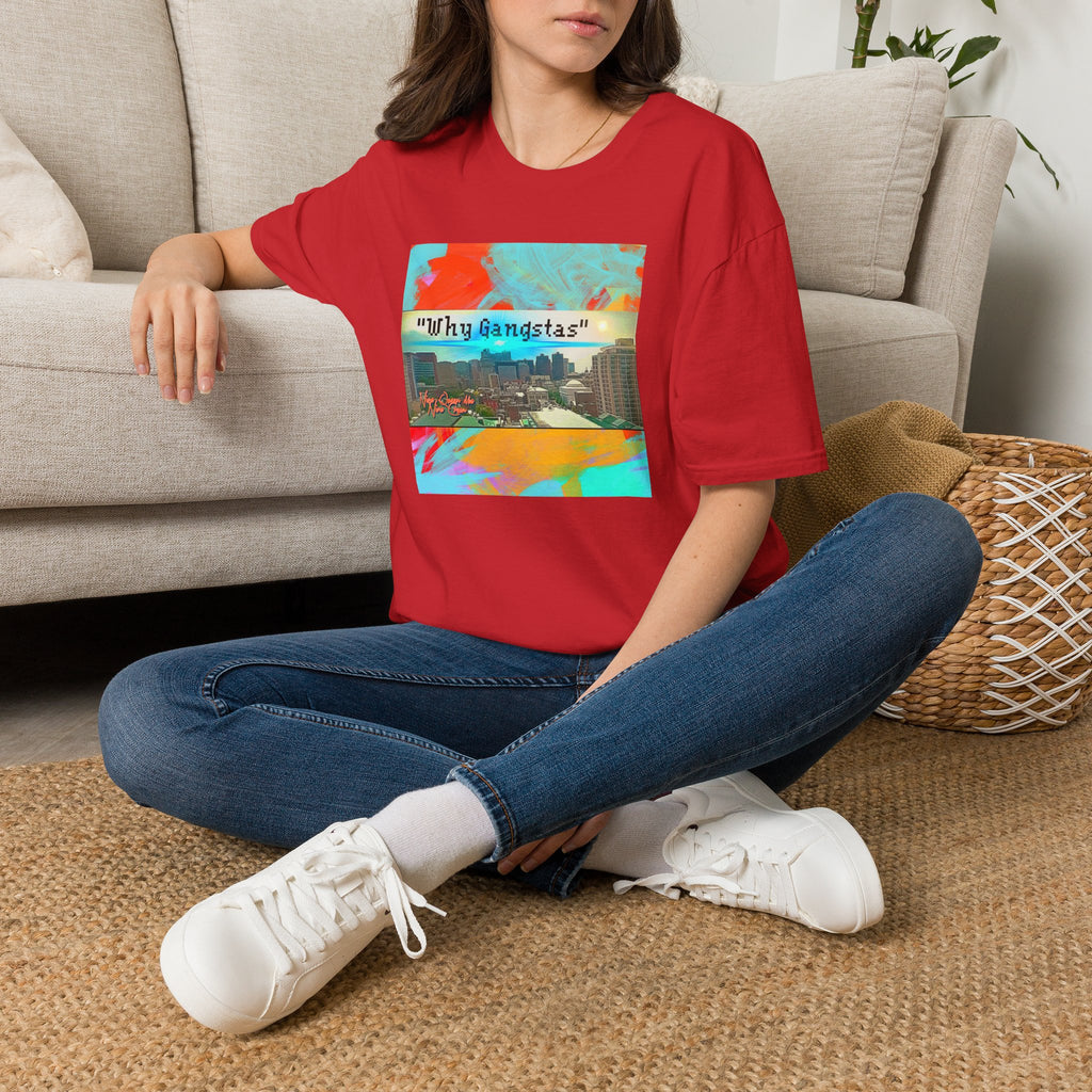 "Why Gangstas" Cityscape T-Shirt — Retro Colorful Streetwear Tee