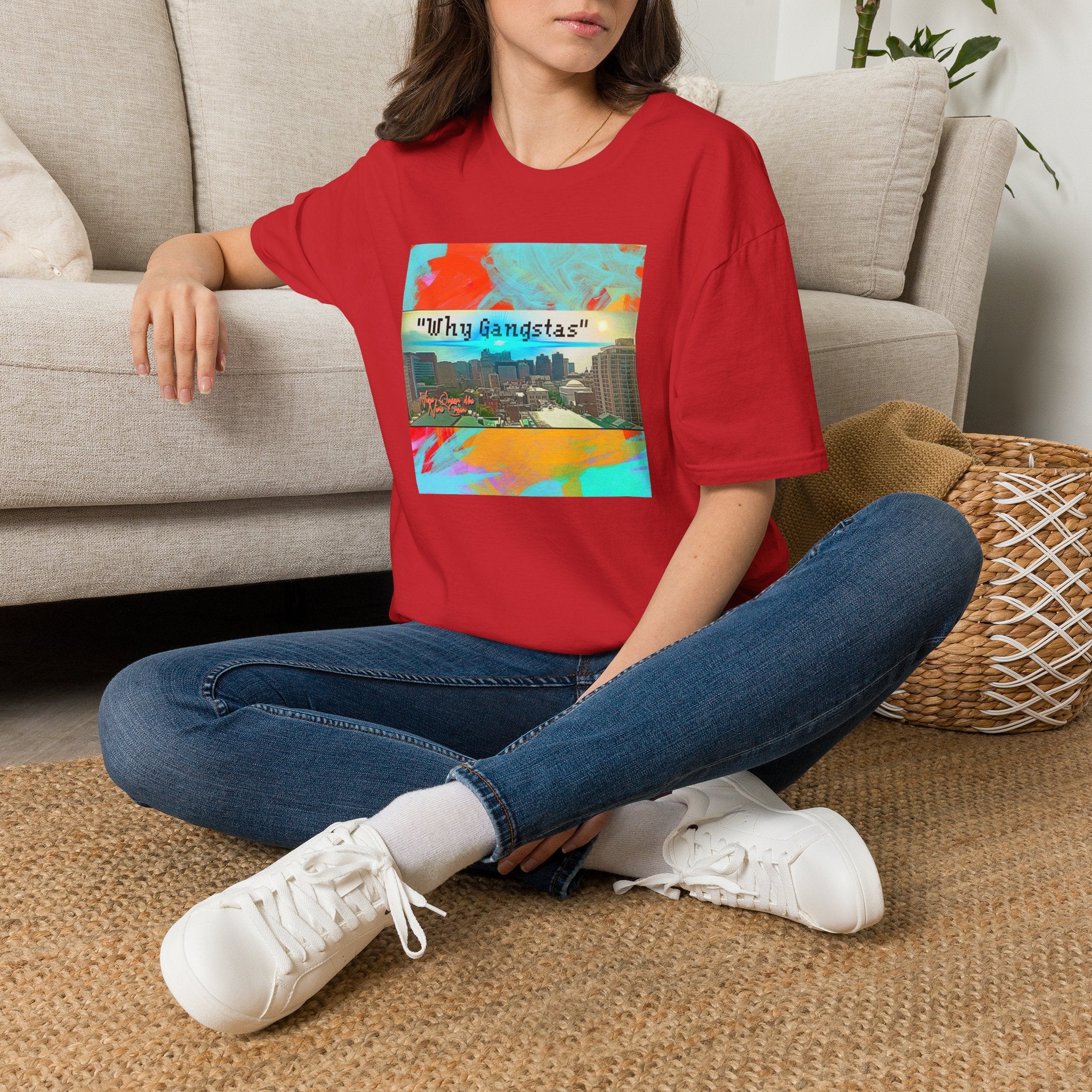 "Why Gangstas" Cityscape T-Shirt — Retro Colorful Streetwear Tee