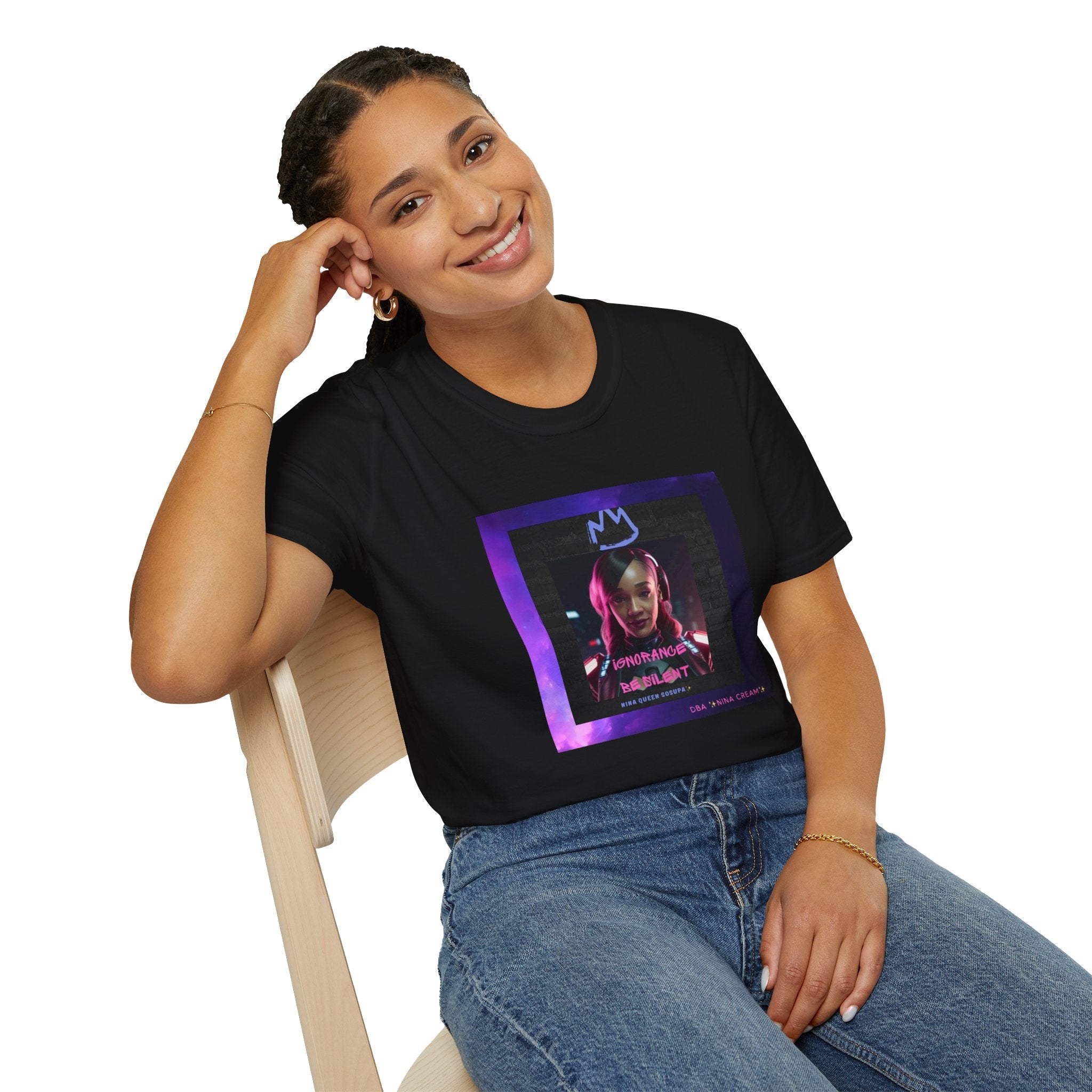 Queen Crown Photo Tee — Neon Portrait Graphic T-Shirt