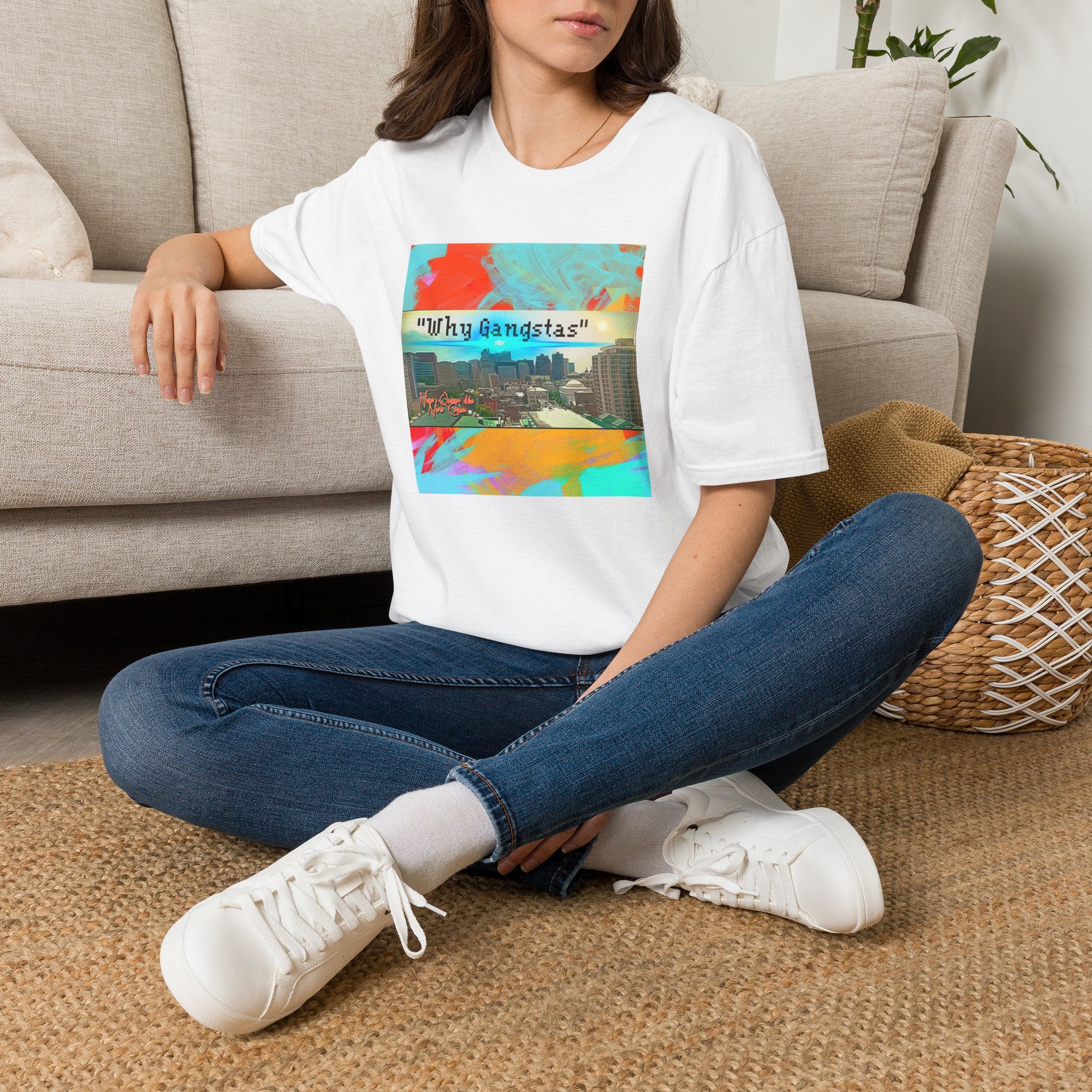 "Why Gangstas" Cityscape T-Shirt — Retro Colorful Streetwear Tee