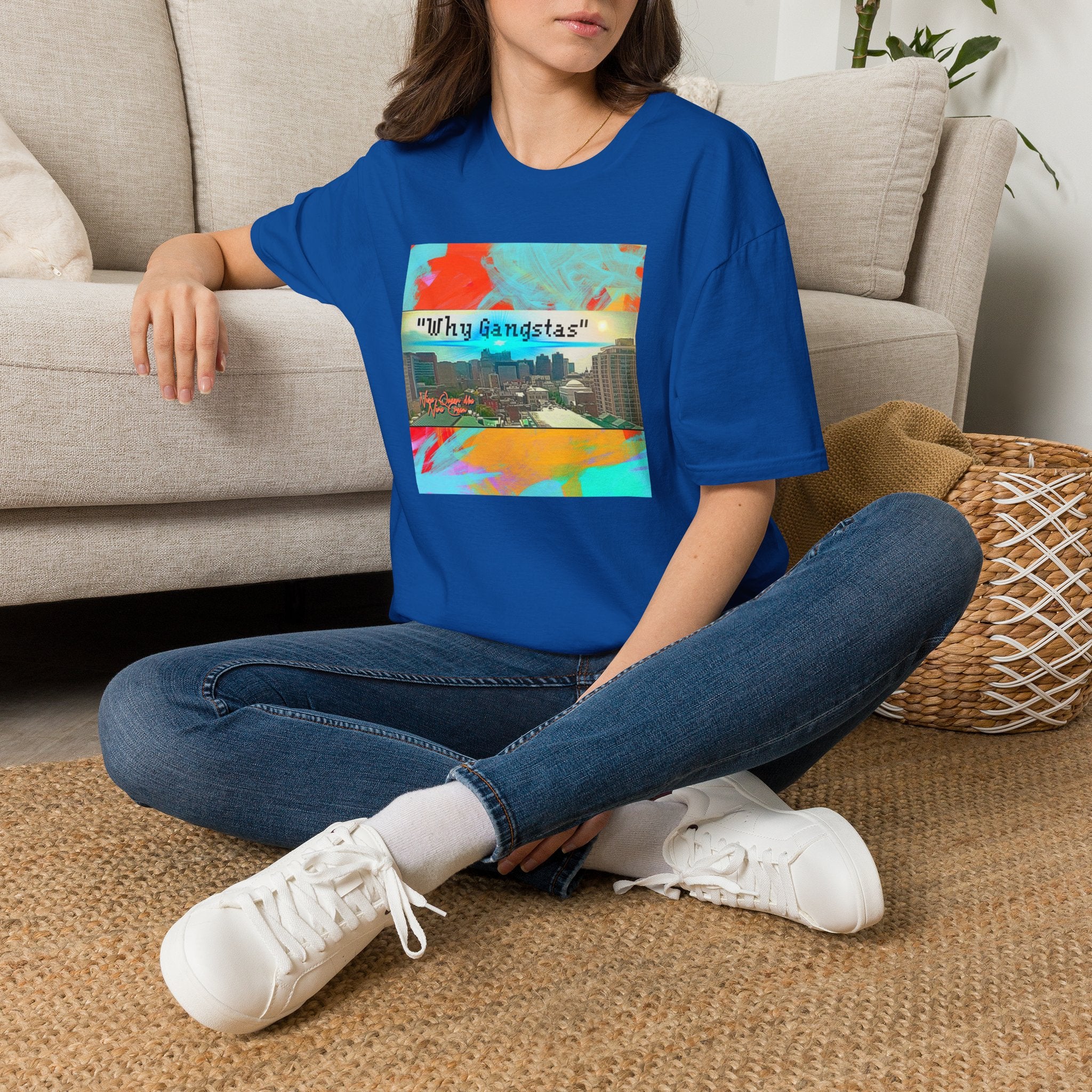 "Why Gangstas" Cityscape T-Shirt — Retro Colorful Streetwear Tee