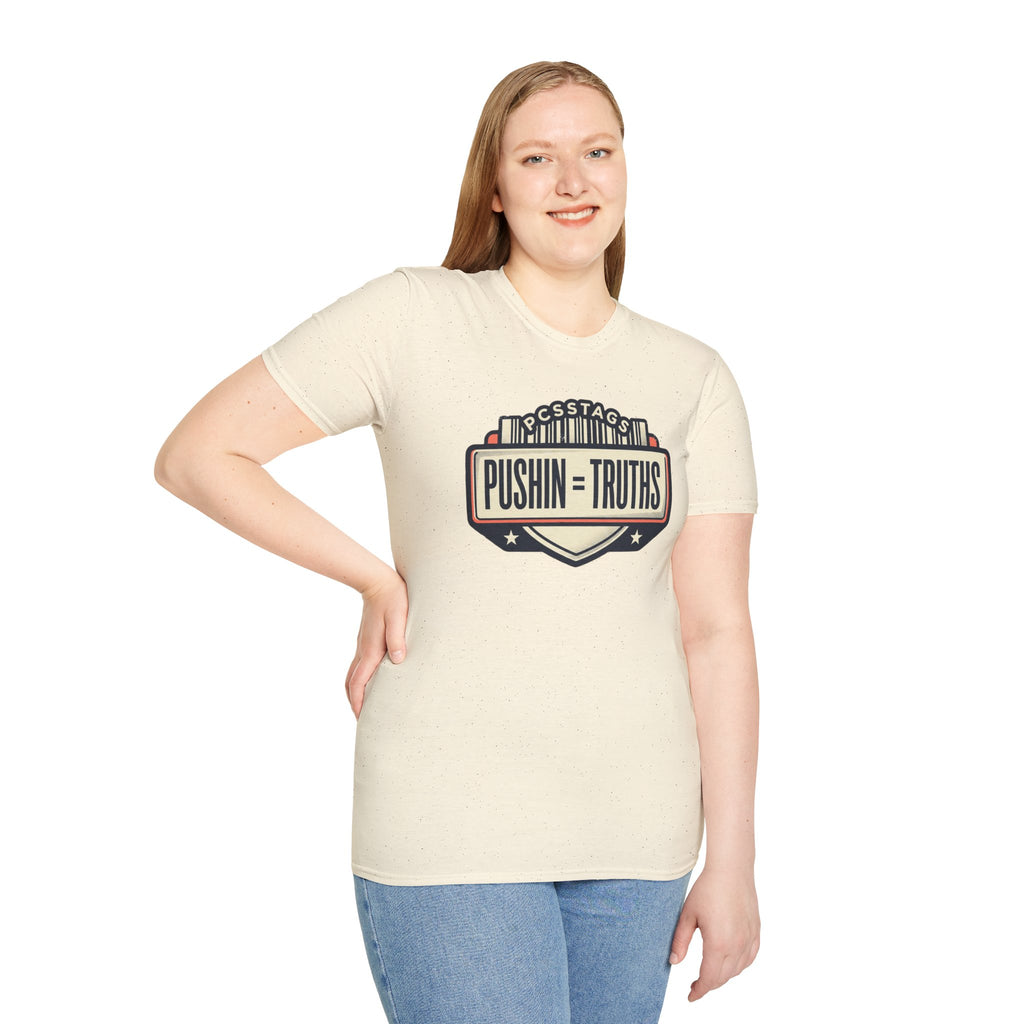 Pushin Truths Graphic T-Shirt — Vintage Badge Design