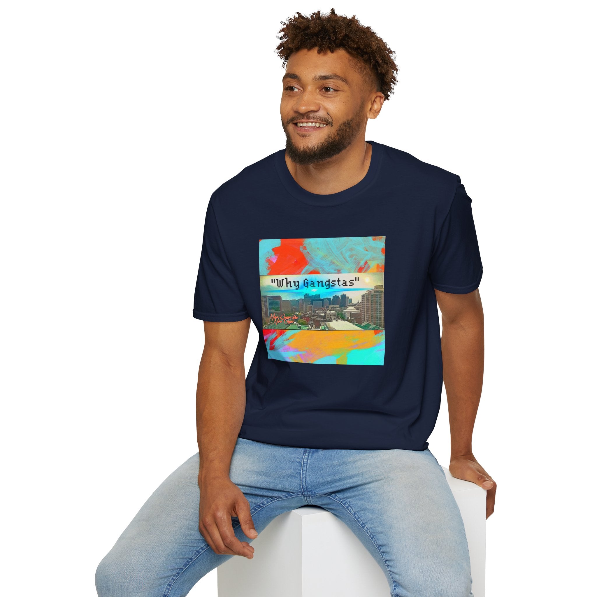 "Why Gangstas" Cityscape T-Shirt — Retro Colorful Streetwear Tee