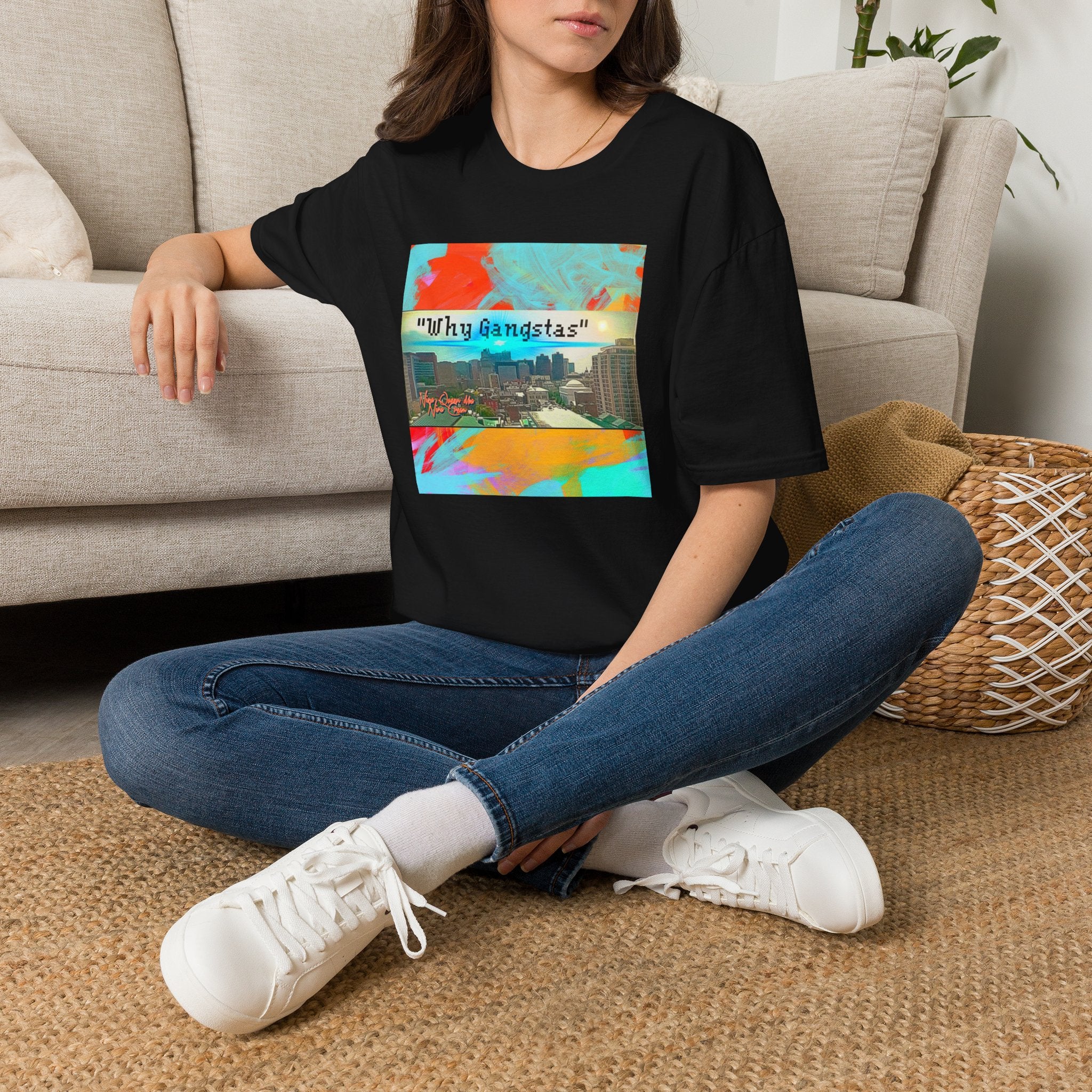 "Why Gangstas" Cityscape T-Shirt — Retro Colorful Streetwear Tee