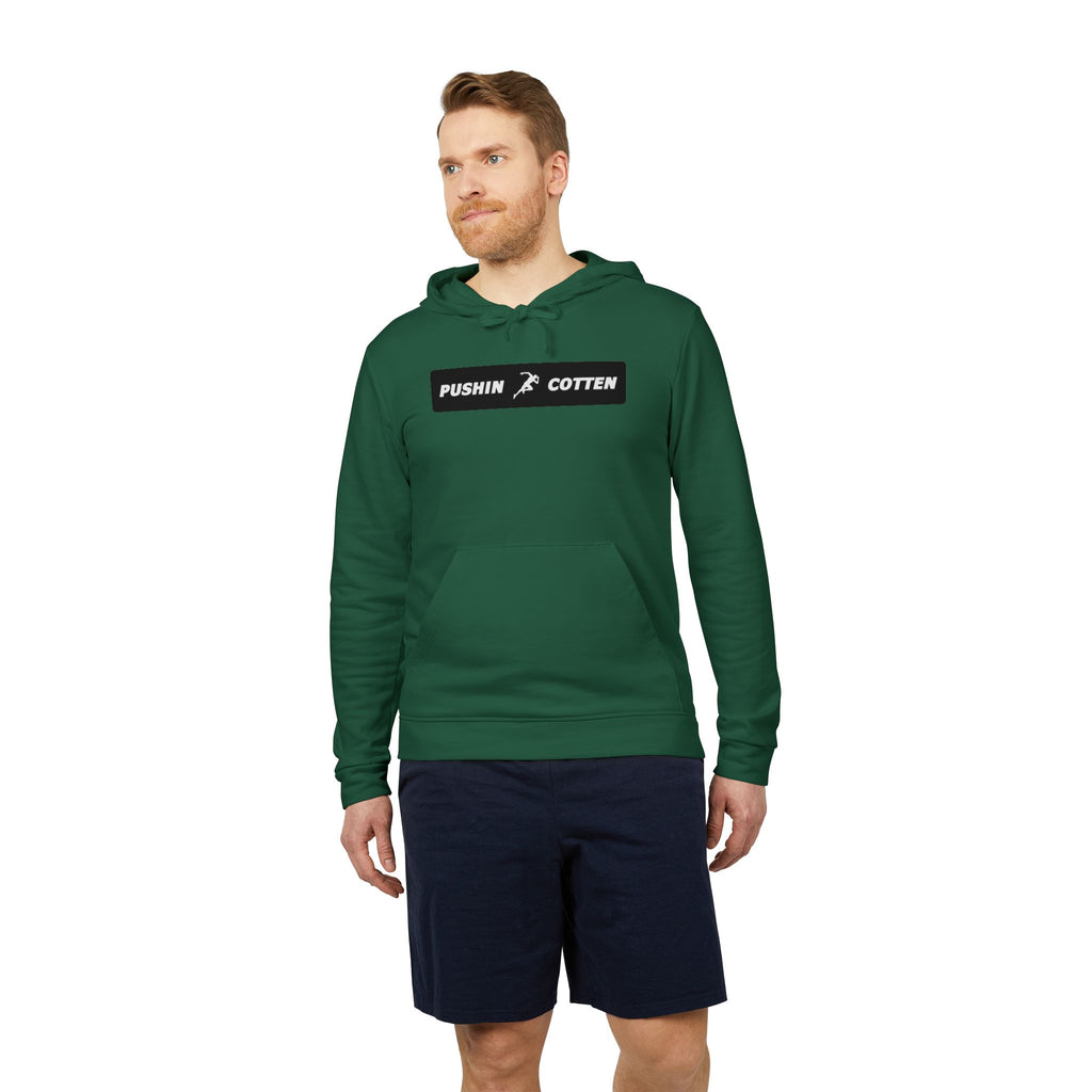 Fleece Hoodie - Pushin Cotten Tags Sports Runnin Man Logo, adidas Arm Logo