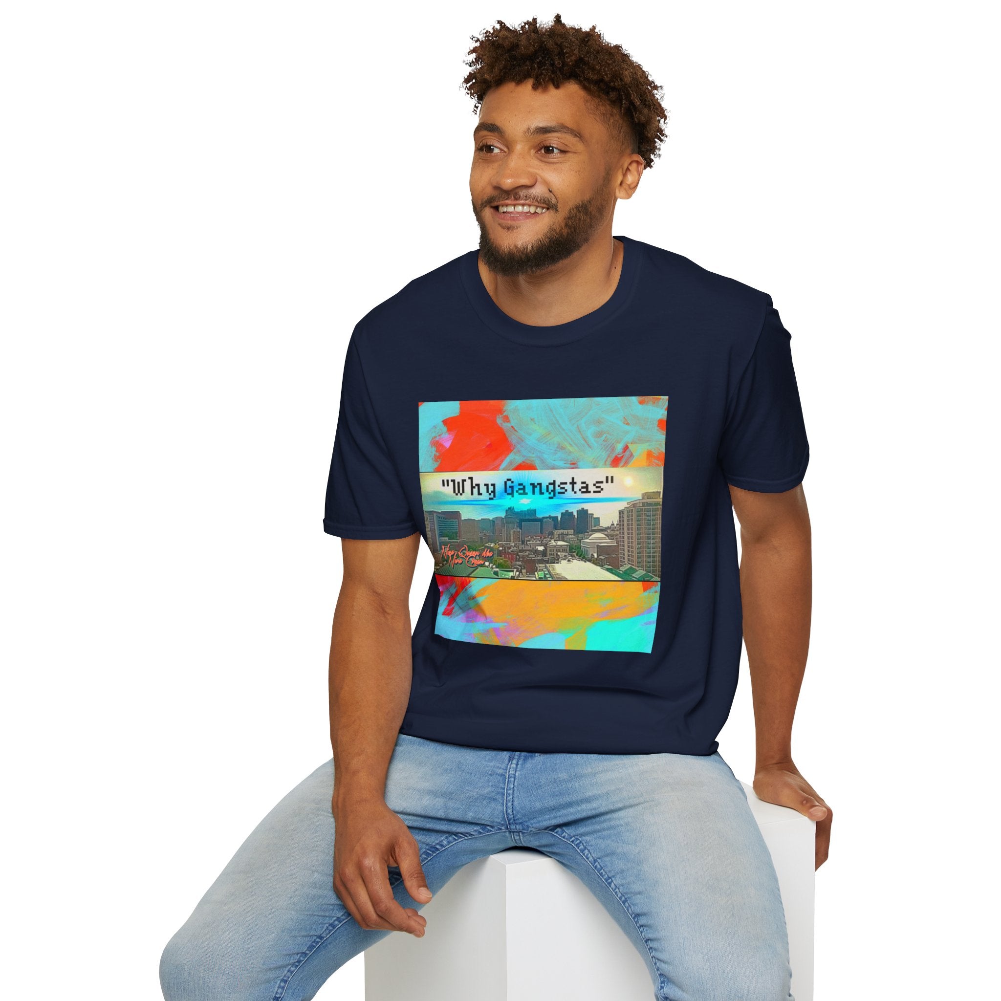 "Why Gangstas" Cityscape T-Shirt — Retro Colorful Streetwear Tee