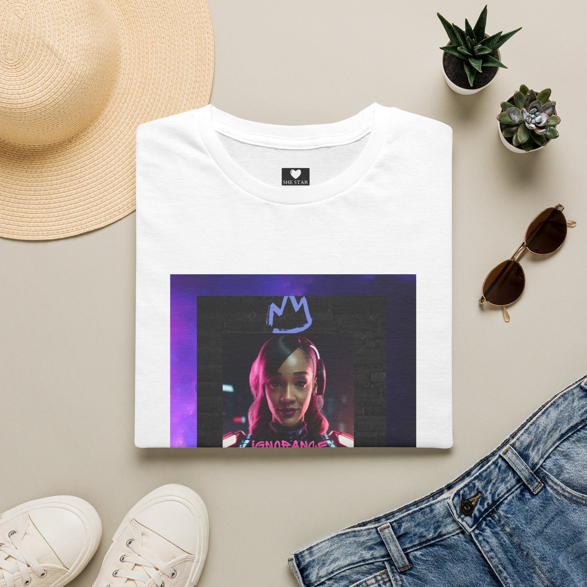 Queen Crown Photo Tee — Neon Portrait Graphic T-Shirt