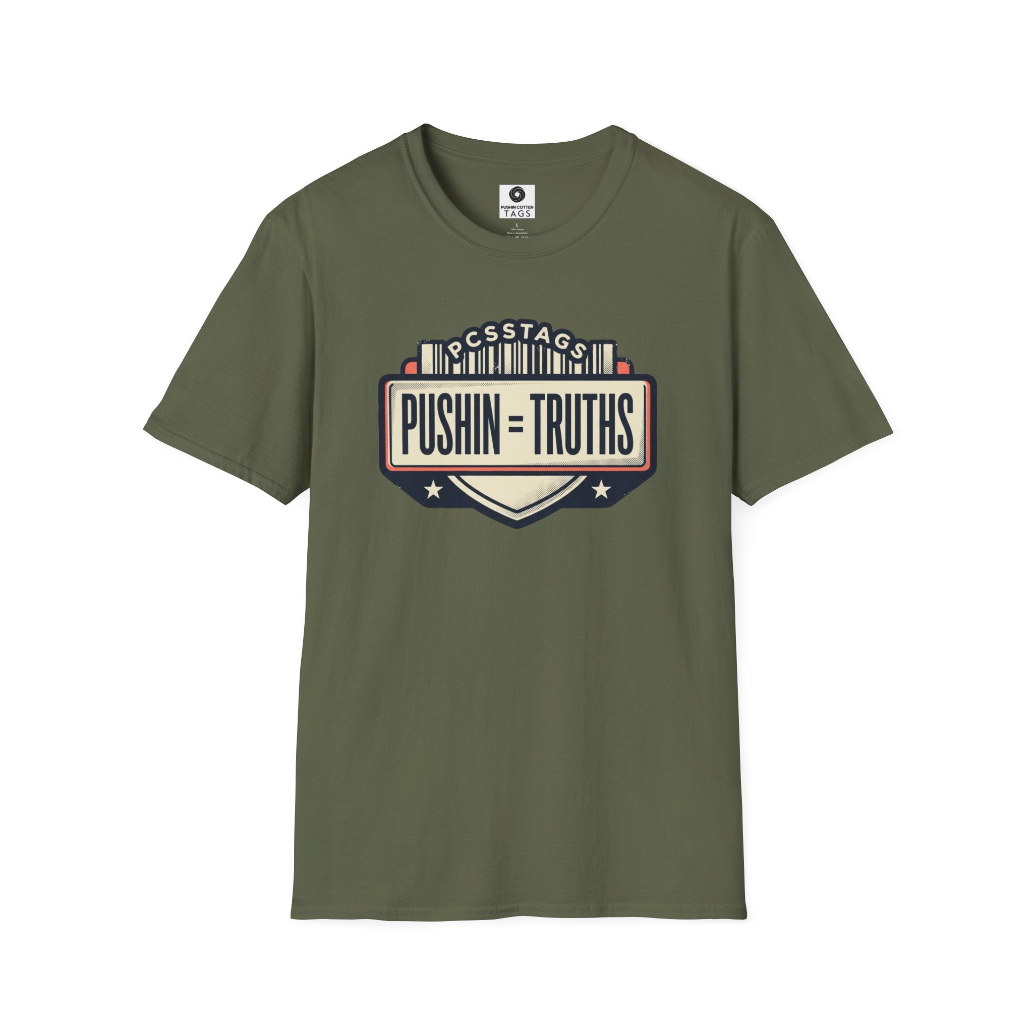 Pushin Truths Graphic T-Shirt — Vintage Badge Design