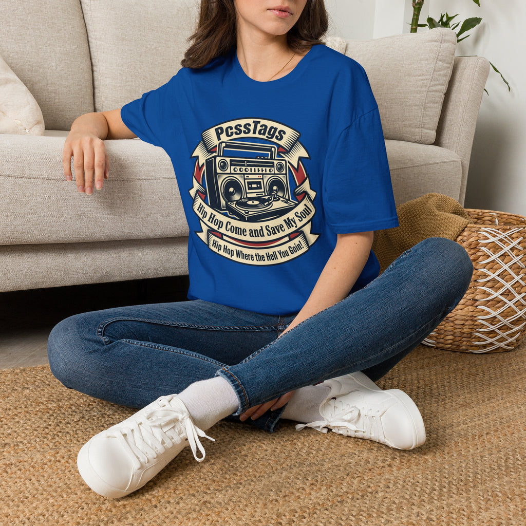 Retro Boombox T-Shirt — "PcssTags" Vintage Hip-Hop Graphic Tee