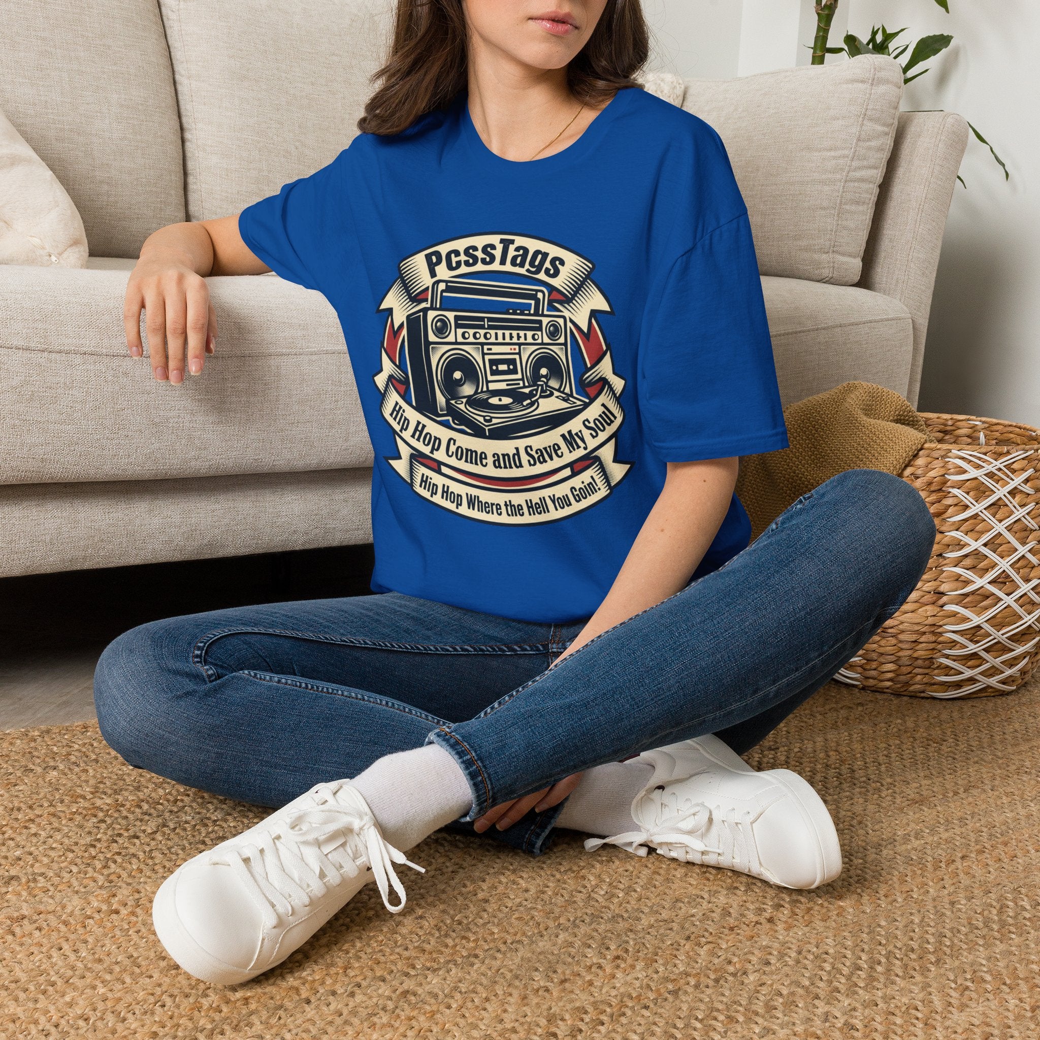 Retro Boombox T-Shirt — "PcssTags" Vintage Hip-Hop Graphic Tee