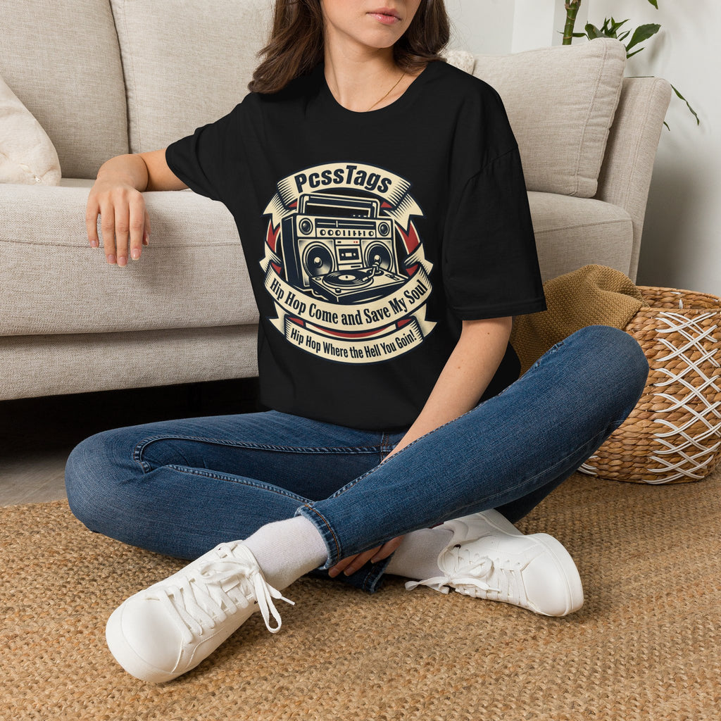 Retro Boombox T-Shirt — "PcssTags" Vintage Hip-Hop Graphic Tee