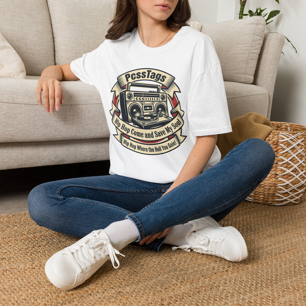 Retro Boombox T-Shirt — "PcssTags" Vintage Hip-Hop Graphic Tee