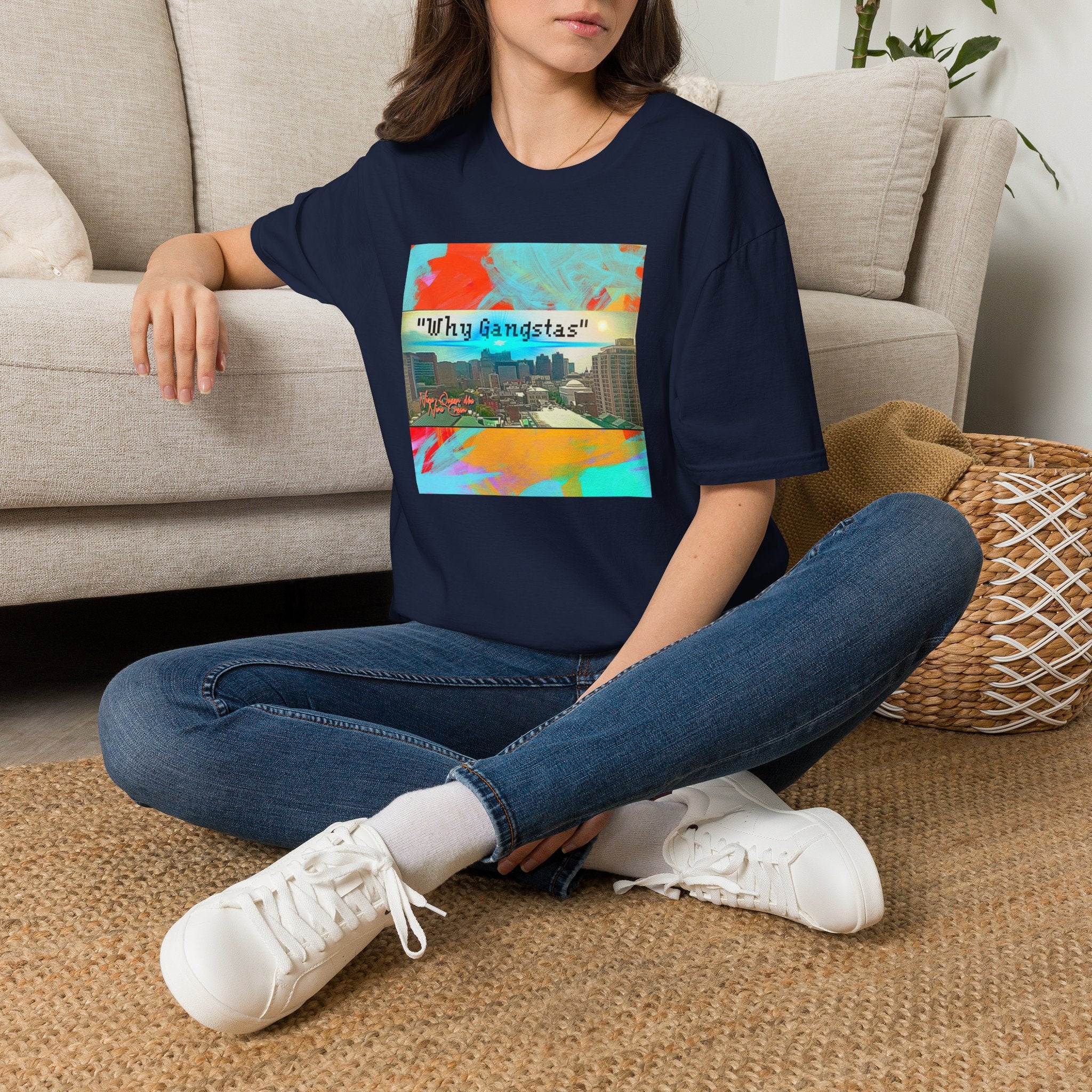 "Why Gangstas" Cityscape T-Shirt — Retro Colorful Streetwear Tee