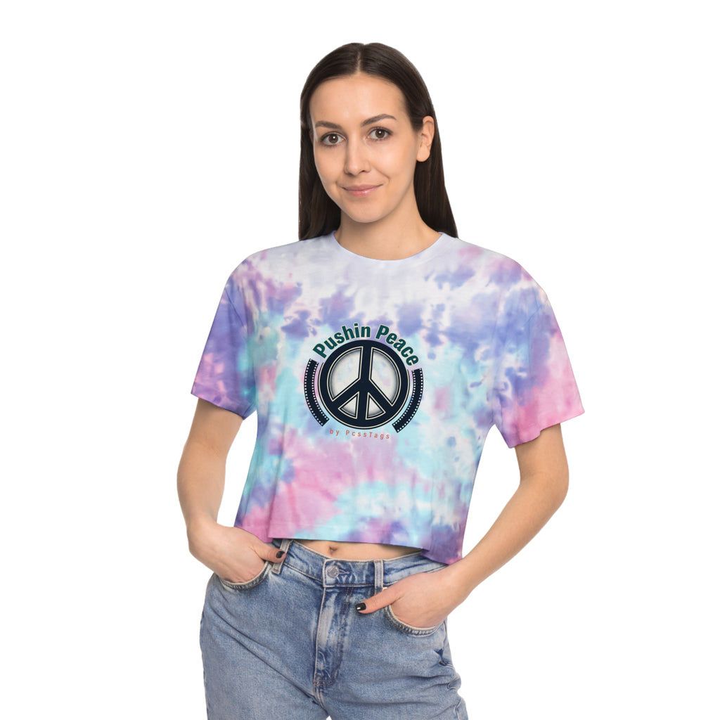 Tie-Dye Crop Tee — "Pushin Peace" Peace Sign Graphic, "Certified Masterpeace" Back