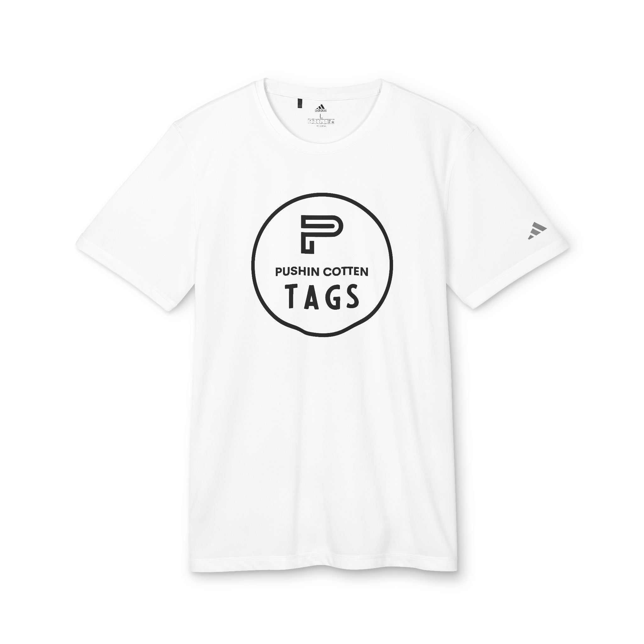 Sport T-shirt with Pushin Cotten Tags Royalty logo and adidas arm logo