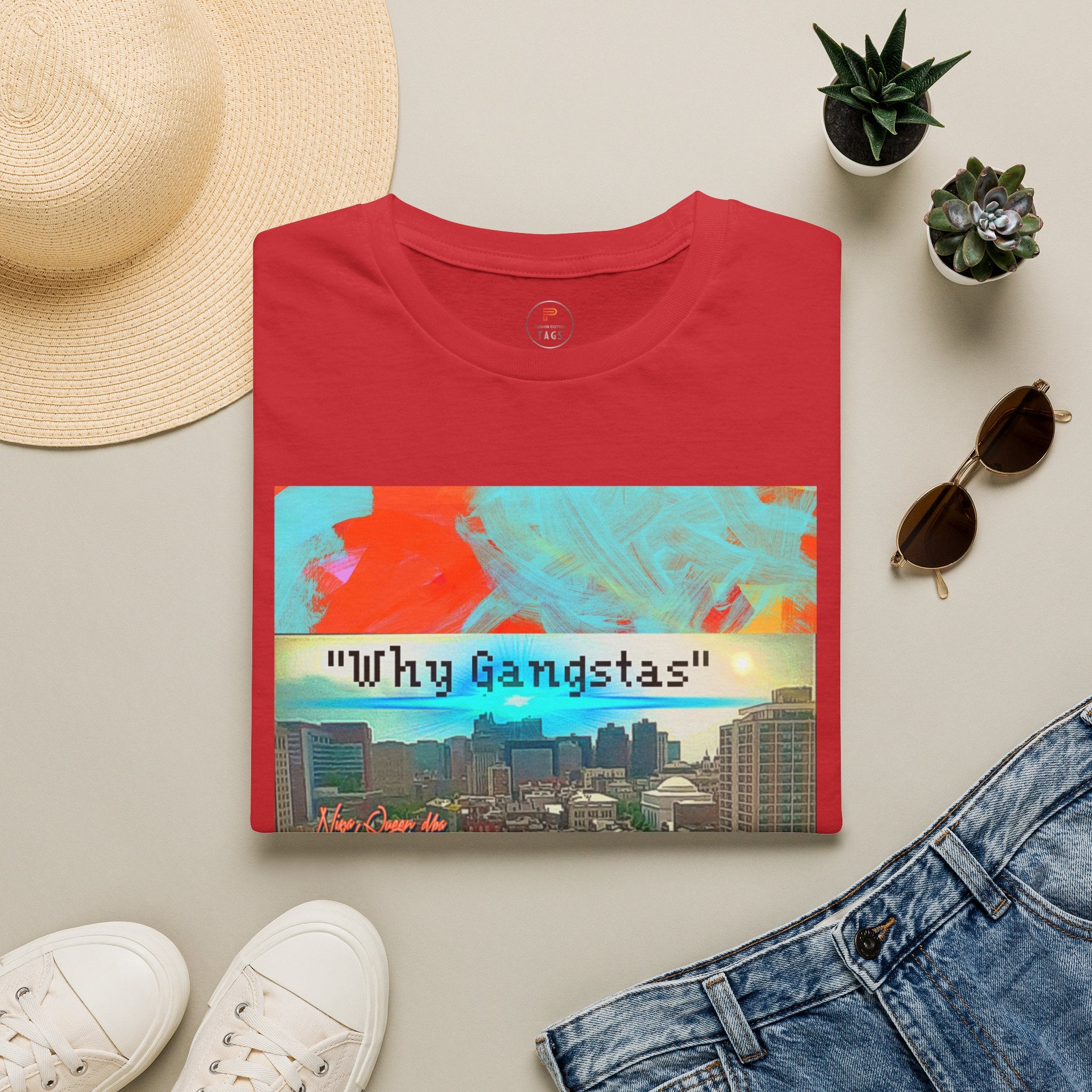 "Why Gangstas" Cityscape T-Shirt — Retro Colorful Streetwear Tee