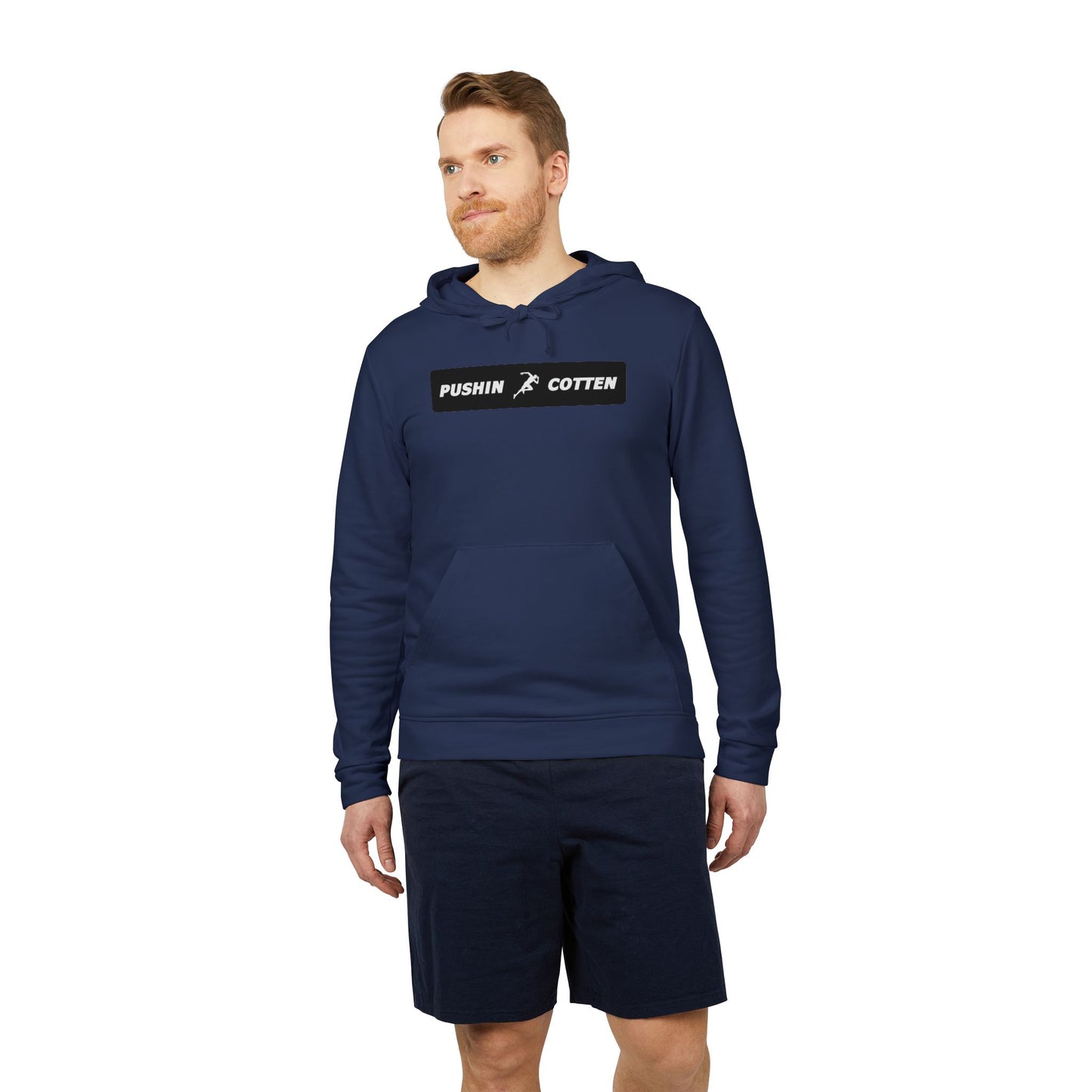 Fleece Hoodie - Pushin Cotten Tags Sports Runnin Man Logo, adidas Arm Logo