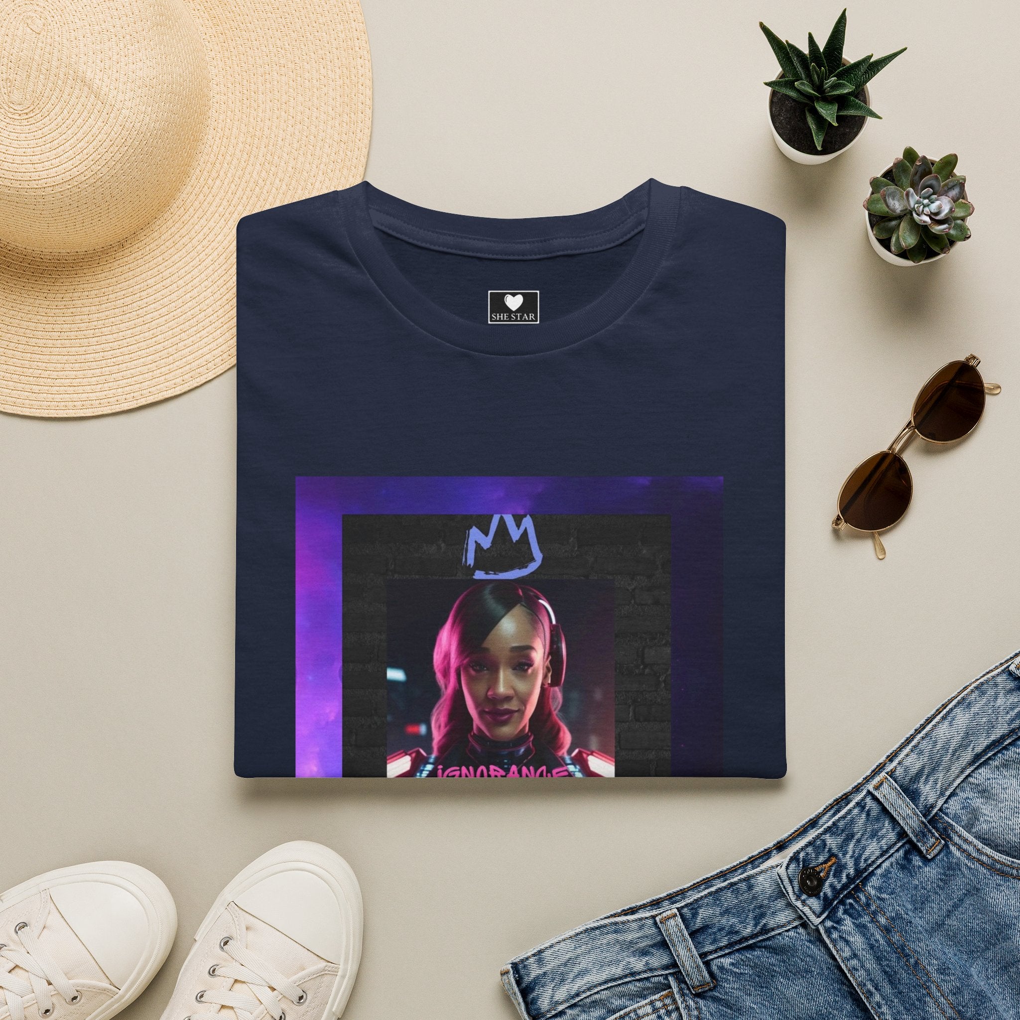 Queen Crown Photo Tee — Neon Portrait Graphic T-Shirt