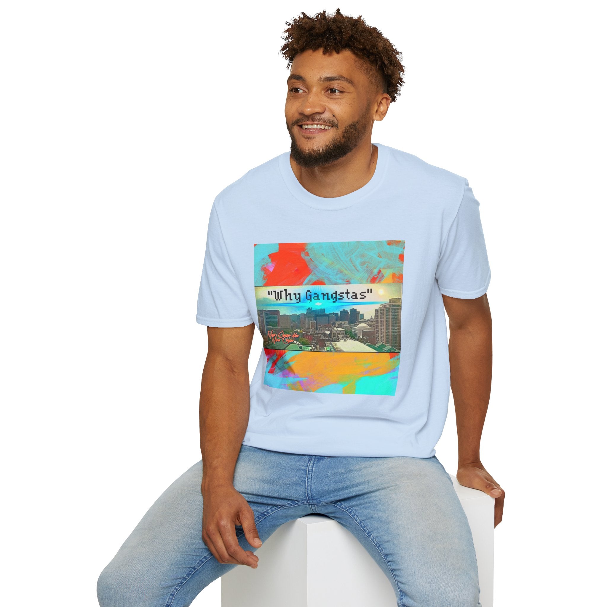 "Why Gangstas" Cityscape T-Shirt — Retro Colorful Streetwear Tee