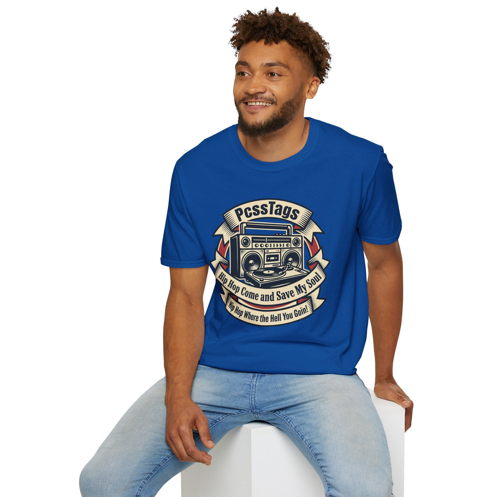 Retro Boombox T-Shirt — "PcssTags" Vintage Hip-Hop Graphic Tee