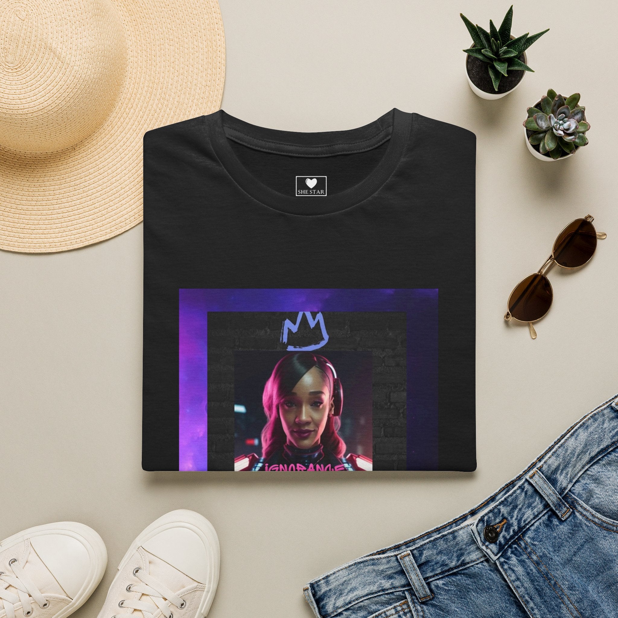 Queen Crown Photo Tee — Neon Portrait Graphic T-Shirt