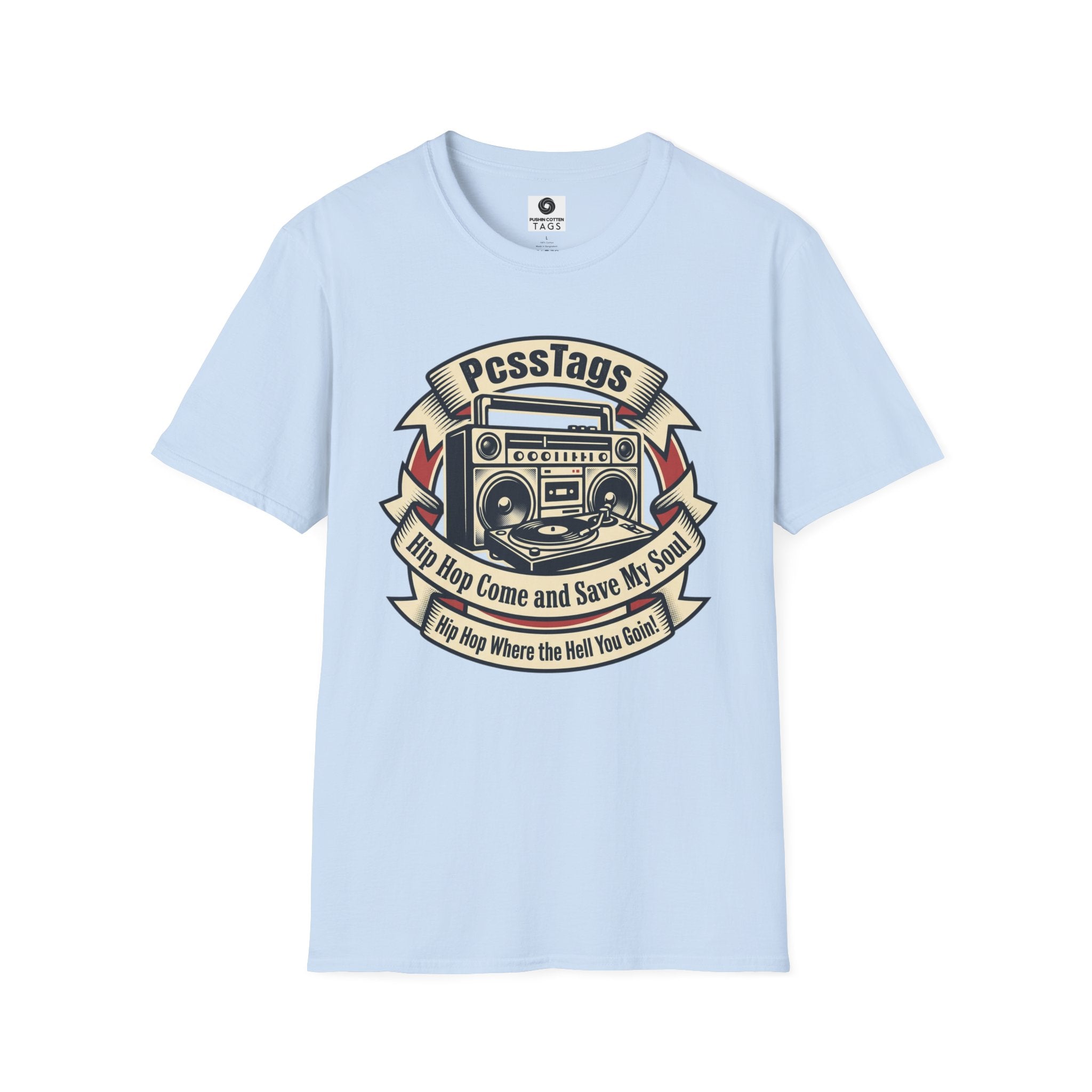 Retro Boombox T-Shirt — "PcssTags" Vintage Hip-Hop Graphic Tee