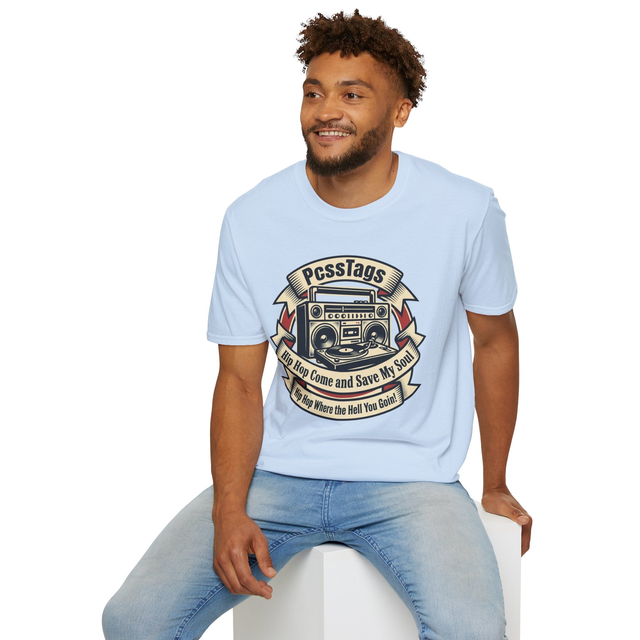 Retro Boombox T-Shirt — "PcssTags" Vintage Hip-Hop Graphic Tee