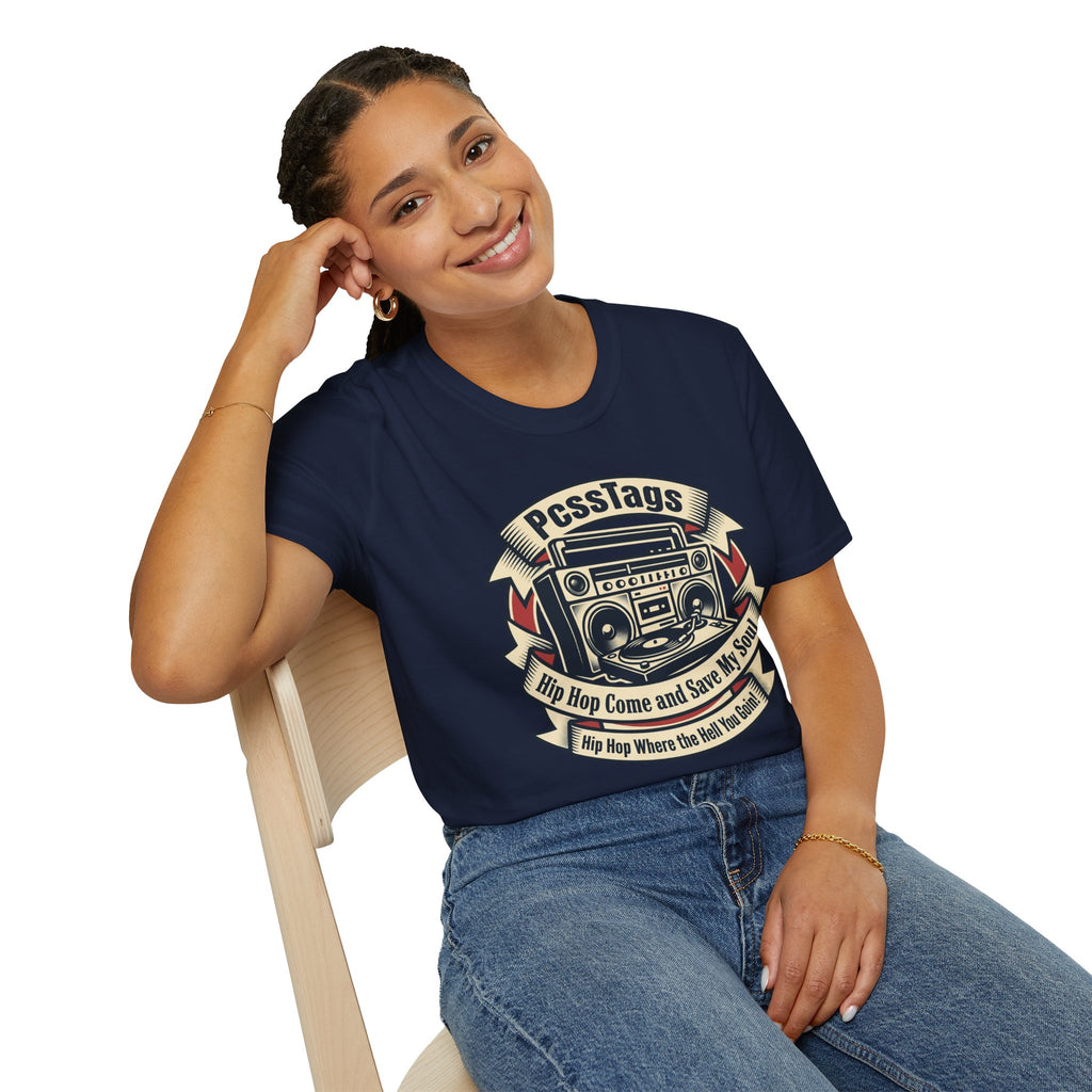 Retro Boombox T-Shirt — "PcssTags" Vintage Hip-Hop Graphic Tee