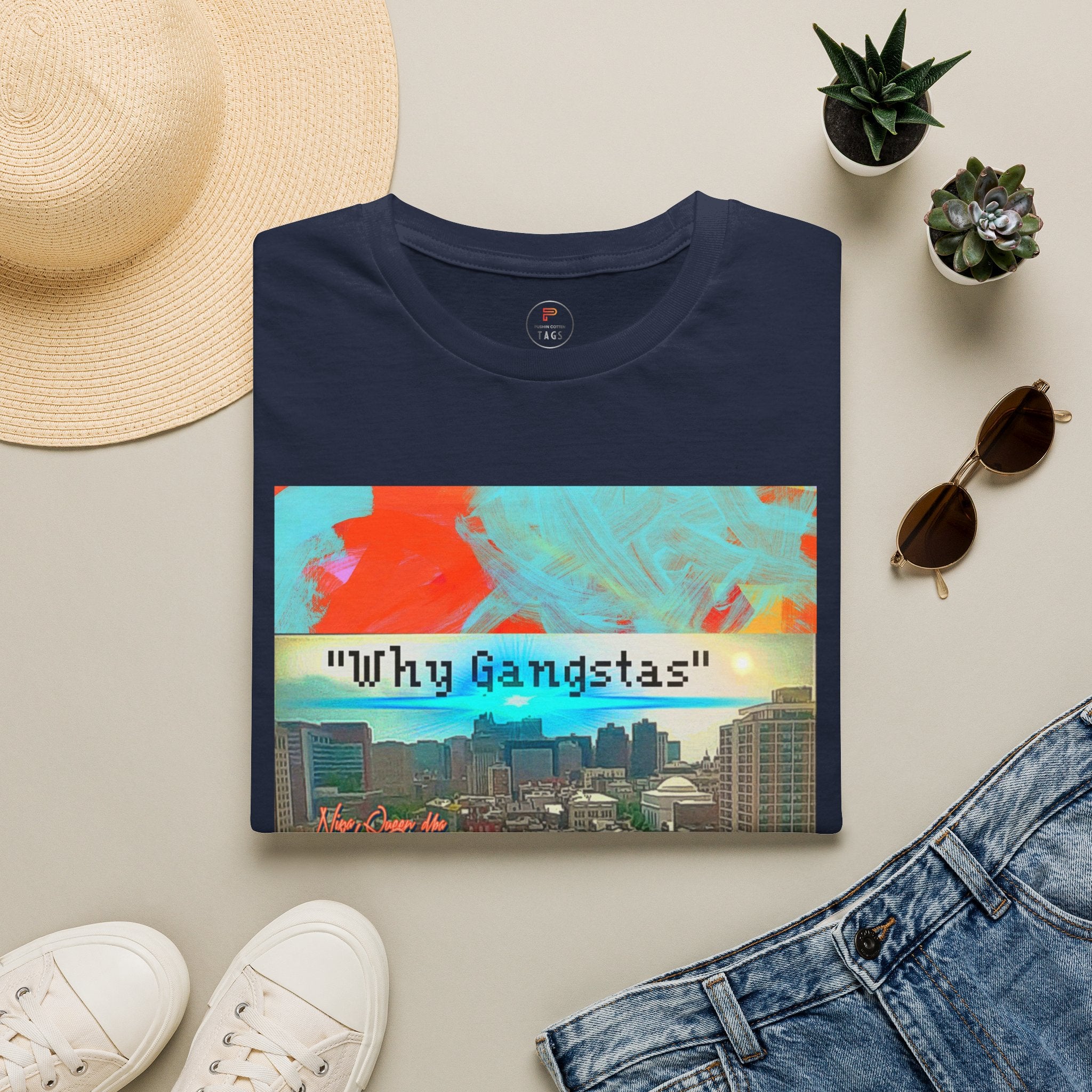 "Why Gangstas" Cityscape T-Shirt — Retro Colorful Streetwear Tee